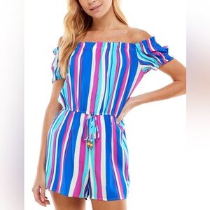 NWT Bepop Colorful Striped Off-Shoulder short Romper junior sz XS